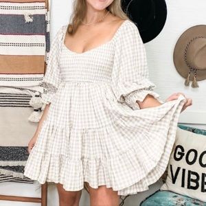 Beige Gingham Dress